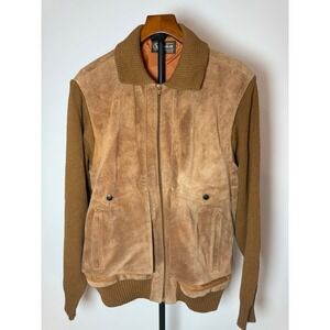 Vintage Sears Sportswear Suede Knit Mixed Media Bomber Jacket Brown XL